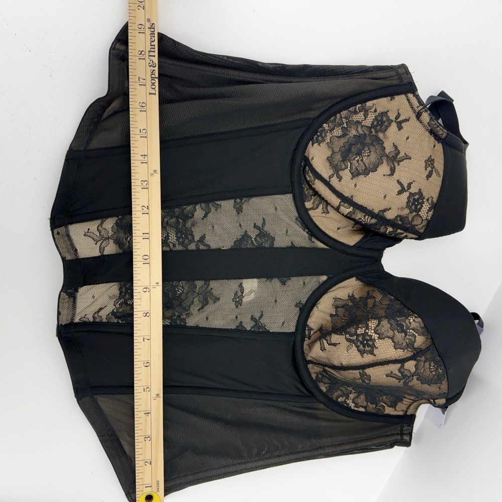 Cacique Black Lace Corset 42DD Underwire Sheer Dark Coquette Whimsigoth NEW - Picture 6 of 10